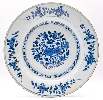 Buy OLD Chinese Blue & White Plate Peony Flower Porcelain Qing Kangxi (1662-1722) • 120£