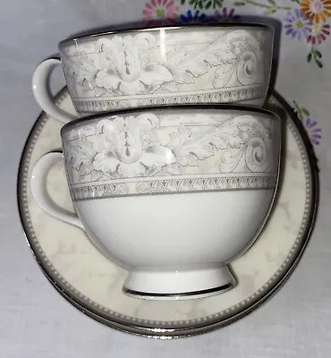Buy 2 X Royal Doulton Naples Platinum Large Tea Cups Saucers 1999 H. 5269 • 27.50£