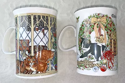 Buy Dunoon Christmas Cats England Bone China Mugs Set Of 2 Designed By Sue Scullard • 26.51£