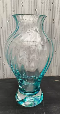 Buy 8  Hand Blown Dartington Ripple Art Glass Flower Vase Blue & Jade Green Swirl • 10£