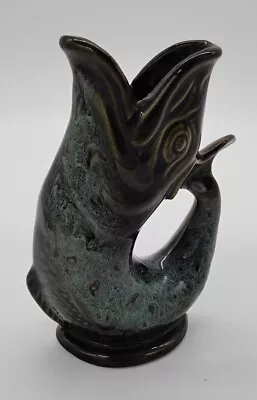 Buy Vintage Fosters Studio Pottery Green Fish Gurgle Jug Vase 20cm • 7.95£