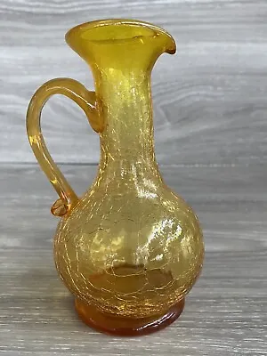 Buy Vintage Hand Blown Amber Crackled Glass Picture Vase • 11.42£