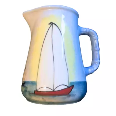 Buy M. A. Gower Hand Painted Cornish Pottery Jug - Contemporary - Boat Scene - 14cm • 0.25£
