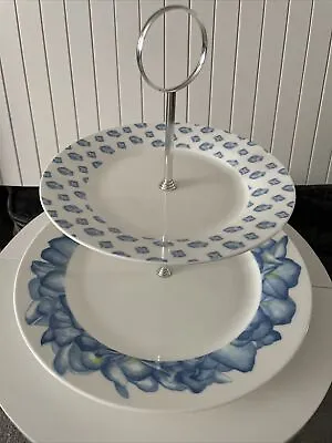 Buy Jersey Pottery “Blue Petals” 2 Tier Cake Stand • 8£