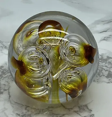 Buy Langham Glass - Golden Air Bubbles Paperweight Signed By Paul Miller 6cm Round • 13.50£