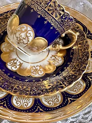Buy Aynsley Antique Coffee Cup & Saucer & Paragon Star Plate Cobalt; Opulent Gold • 40£