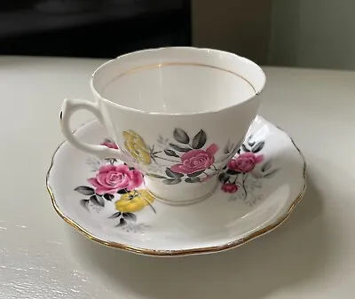 Buy Vintage Royal Vale Bone China Cup & Saucer - Pink And Yellow Rose • 2£
