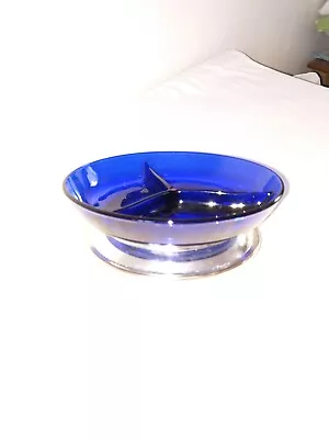 Buy Vintage Cobalt Blue Glass Relish Dish 3 Sections D 19cm Chrome Effect Base • 10£