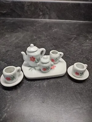 Buy Miniature Porcelain Floral Tea Set Beautiful Pink Flowers Tea Pot Tea Cups • 17.36£