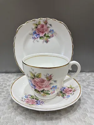 Buy VINTAGE Fine Bone China Made In England Pink Florals Trio Cup Saucer & Plate VGC • 5£