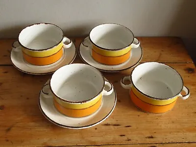 Buy Set Of 4 Midwinter Stonehenge Sun Soup Bowls With Handles & 3 Underplates • 40£