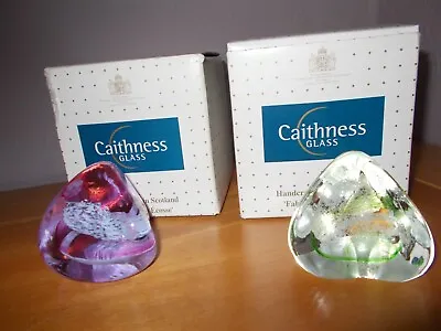 Buy Caithness Glass 2 Paperweights + Boxes Good Condition Green And Purple • 5.99£