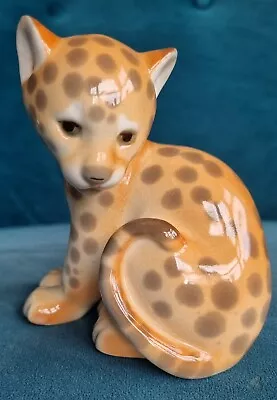 Buy Vintage Lomonosov USSR Porcelain Leopard Cheetah Cat Cub Figurine • 12£