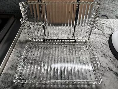 Buy Vtg ORCHARD CRYSTAL PARTY Snack Tray Ribbed Glass Trays With Slots 2-11x7” • 17.07£