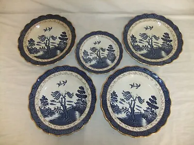 Buy C4 Booths Pottery - Real Old Willow - Set Of 5 Vintage Plates - Used - 8C5A • 24.94£