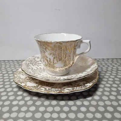 Buy Vintage Royal Vale Bone China Tea Trio. White With Gold Filigree Decoration • 4.95£