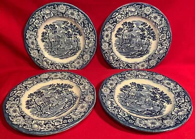 Buy Liberty Blue,Bread/Dessert Plates,Set/4,Staffordshire,Ironstone,England,Vintage • 28.88£