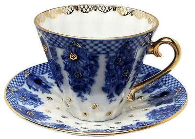 Buy Lomonosov - Bridesmaid Baskets Cup & Saucer Set - Cobalt Blue & Gold - USSR - F • 32.80£