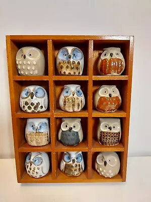 Buy Emson Pottery 12 Owl Figurines Hand Made 1.25  Tall Miniatures Stoneware & Box • 55£
