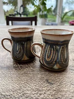 Buy Pair Of Pru Green Alvingham Studio Pottery Handmade Mugs Retro Vintage • 3.20£