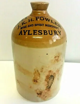 Buy Aylesbury Stoneware Flagon JKH Fowler Wine Spirt Merchant Jar Container Bucks • 25.99£