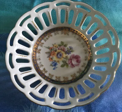 Buy Dresden China Germany Style Ribbon Bowl Dish Floral Gold Reticulated  • 4£