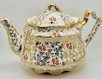 Buy Vintage Arthur Wood England Gold Chintz Teapot; Red Floral Accents Tea Pot • 45.73£