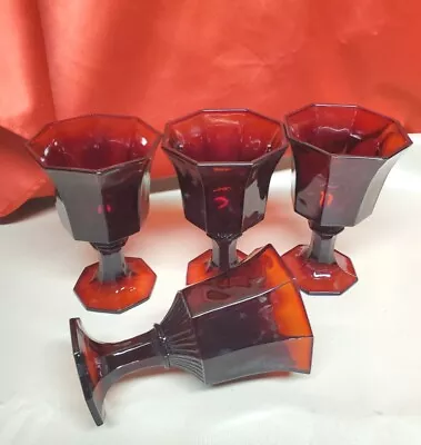Buy Set 4 Octagonal Red Independence Amberina Juice/Wine Goblets Glasses 4 1/2  Tall • 14.17£