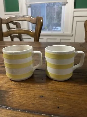 Buy 2 Vintage Carrigaline Pottery Cornish Ware Yellow Stripe Tea Coffee Cups • 18.96£