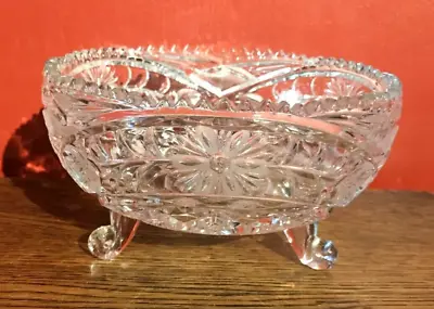 Buy Large Vintage Clear Crystal Cut Glass 3 Footed Bon Bon Bowl Candy Sweets Dish • 17.99£