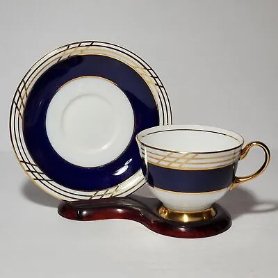 Buy Aynsley Teacup And Saucer Cobalt Blue Gold Bone China England Vintage • 46.19£