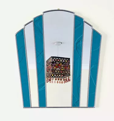 Buy Art Deco Fan Stained Glass Wall Mirror - Peacock Jade • 112.50£