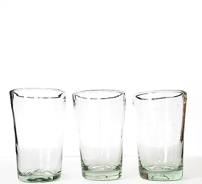 Buy (3) Hand Blown Mexican Lite Green Heavy Glass Tumblers Clear  6  Tall • 28.38£