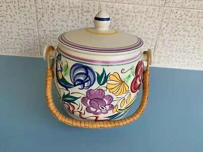 Buy Poole Pottery Biscuit Barrel Pattern LE With Raffia Handle Circa 1950/1960's • 24.99£