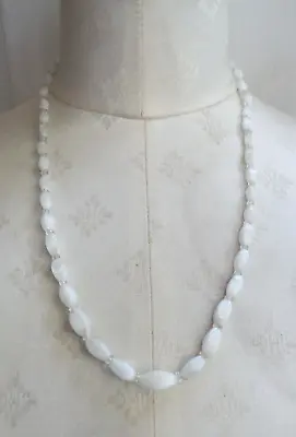 Buy Vintage Art Deco White Satin Glass Beads Necklace • 14.99£