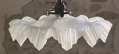 Buy Vintage French Frosted Glass Frilly Light Shade Ceiling + Brass Fittings • 57.50£