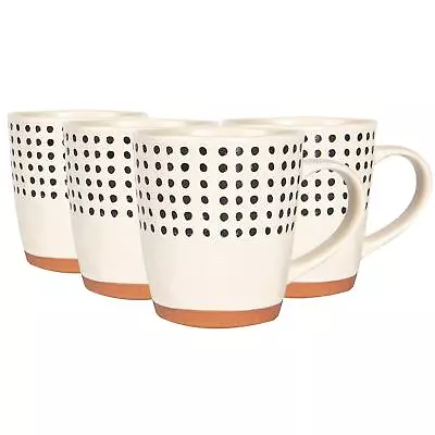 Buy 4x Spotted Rim Stoneware Coffee Mugs Large Rustic Tea Cups Set 360ml Monochrome • 14£