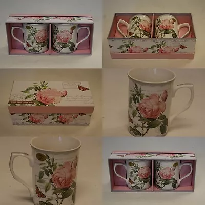 Buy Set Of 2 Fine China Mugs Redoute Rose Floral Design - Gift Boxed Ideal Present • 8.99£