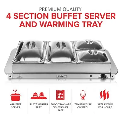 Buy 2 In 1 ELECTRIC FOOD WARMER BUFFET SERVER ADJUSTABLE TEMPERATURE HOT PLATE TRAY • 57.99£