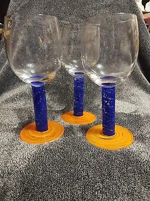 Buy Dansk Caribe Wine Glasses Trio Orange & Cobalt Blue Crystal  • 18.93£