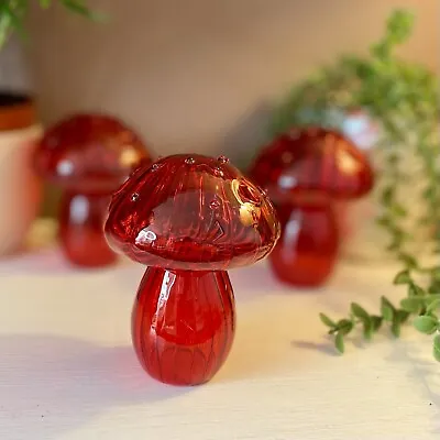 Buy Beautiful Red Glass Mushroom Vase, Ornament, Boho Style, Hippie Chic, Home Decor • 8.50£