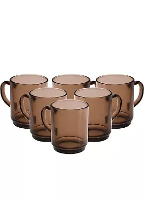 Buy 260ML, Vintage Retro Smoked Brown Glass Mugs/Cups Set Of 6 • 12.53£