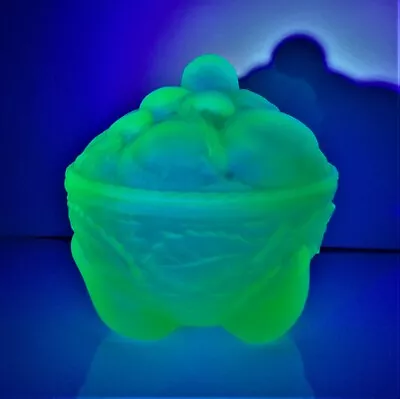 Buy Art Deco Sowerby Frosted Uranium Glass 'Enid' Powder Bowl.  Rare. • 45£