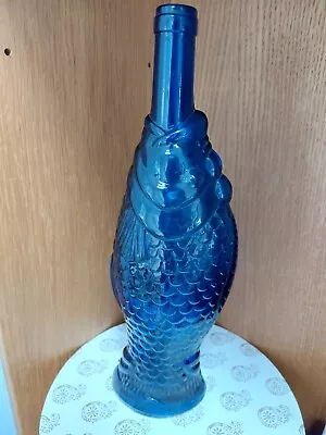Buy Vintage Cobalt Blue Glass Fish Poisson Bottle 35cm Carafe  • 18£