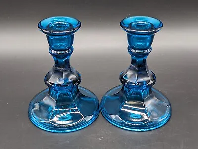 Buy Electric Blue Glass Candlestick Holders Set 2 Pair Taper Dinner Candles Vintage • 23.67£
