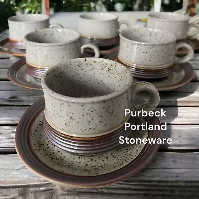Buy Vintage Purbeck Pottery 'Portland'  X 6 Teacups & Matching Saucers • 39.99£