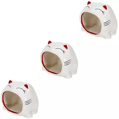 Buy 3 Pieces White Ceramics Cat Ornaments Student Phone Miniature Bases • 41.65£
