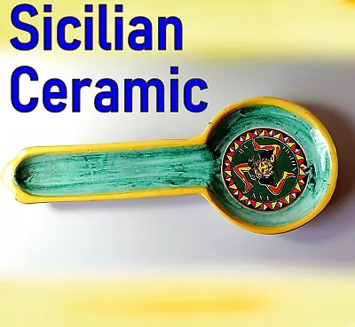 Buy Italian Sicilian Ceramic Pottery Spoon Rest -With Trinacria Symbol - Never Used • 14.36£