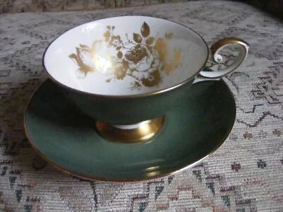Buy Crown Staffordshire Tea Cup And Saucer - Green • 4.45£