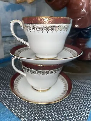 Buy Duchess Bone China ~ Winchester~ Burgundy & Gold 2 X Large Cups & Saucers • 12£